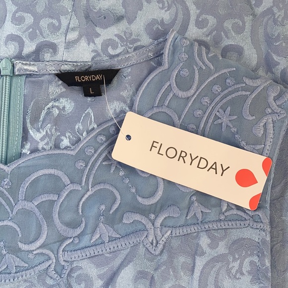 NWT Floryday Size L Blue Dress With Beautiful Waist Jewels No Fabric/Care Tag - Picture 8 of 13